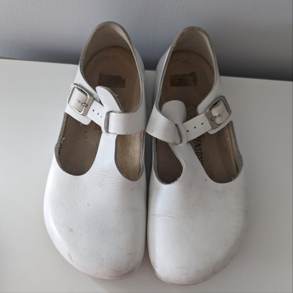 Birkenstock White Leather London Flats Clogs Mary Jane EU 38 Women 7 Flawed